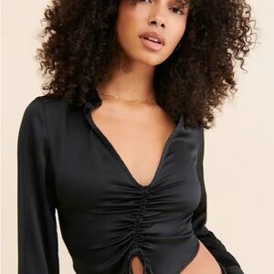 Free People Aurora Black Ruched Blouse